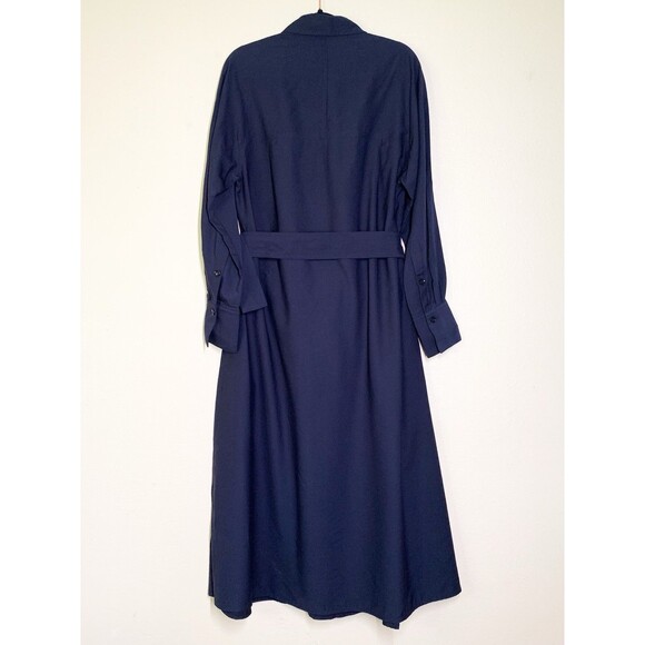 Vince Utility Midi Shirt Dress S Navy Blue Long Sleeves Pockets - Picture 4 of 8